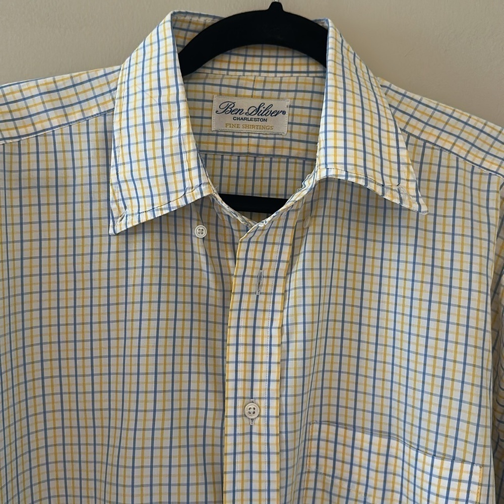 Ben Silver Mens Traditional Check Yellow/Blue Button Down Shirt Sz 16-34 Classic - Picture 11 of 13